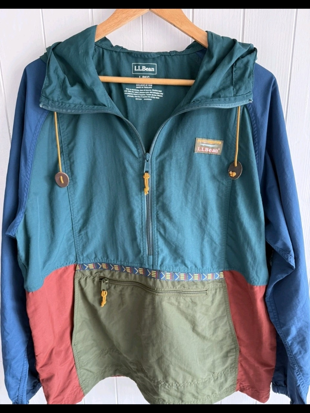 LL Bean Anorak Windbreaker Jacket 1/2 Zip Southwestern Aztec Mens Medium
